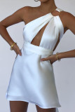 Champagne Sexy Solid Bandage Hollowed Out Backless Asymmetrical Spaghetti Strap One Step Skirt Dresses