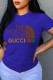 Blue Fashion Casual Print Letter O Neck T-Shirts