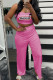 Pink Fashion Casual Print Letter Strapless Sleeveless Two Pieces