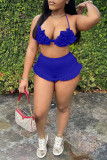 Royal Blue Sexy Solid Split Joint Halter Sleeveless Two Pieces