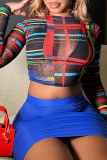 Black Sexy Print Mesh O Neck Tops