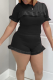 Black Fashion Solid Flounce O Neck Short Sleeve Two Pieces