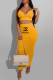 Yellow Fashion Sexy Print Letter Spaghetti Strap Sleeveless Two Pieces