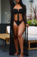 Black Fashion Sexy Patchwork Hot Drilling See-through Swimwears