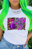 White Fashion Casual Print Basic O Neck T-Shirts