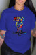 Blue Fashion Casual Print Letter O Neck T-Shirts