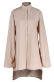 White Casual Solid Patchwork Buckle Slit Asymmetrical Mandarin Collar Shirt Dress Dresses