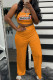 Orange Fashion Casual Print Letter Strapless Sleeveless Two Pieces