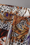 Multicolor Fashion Sexy Print Patchwork Backless Beading Swimwears Three-piece Set (Without Paddings)