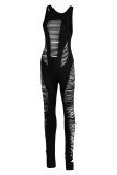 Rose Red Sexy Solid Hollowed Out Patchwork O Neck Regular Jumpsuits