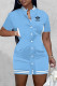 Sky Blue Fashion Sportswear Print Letter Mandarin Collar One Step Skirt Dresses