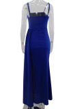 Blue Fashion Sexy Solid Patchwork Backless Spaghetti Strap Evening Dress