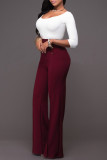 Rose Red Fashion Casual Solid Patchwork Regular High Waist Trousers