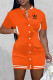 Orange Fashion Sportswear Print Letter Mandarin Collar One Step Skirt Dresses