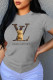 Grey Fashion Casual Print Letter O Neck T-Shirts