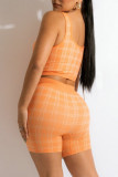 Orange Sexy Plaid Print Patchwork U Neck Sleeveless Two Pieces