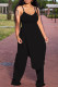 Black Fashion Casual Solid Backless Asymmetrical Spaghetti Strap Sleeveless Two Pieces