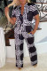 Black Fashion Casual Print With Belt Regular Jumpsuits