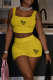 Yellow Fashion Print Patchwork Square Collar Sleeveless Two Pieces