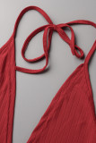 Red Casual Solid Patchwork Backless Slit Halter Straight Jumpsuits