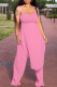 Pink Fashion Casual Solid Backless Asymmetrical Spaghetti Strap Sleeveless Two Pieces