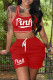Red Fashion Casual Letter Print Basic U Neck Sleeveless Two Pieces