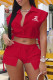 Red Fashion Sexy Print Patchwork Turndown Collar Sleeveless Two Pieces