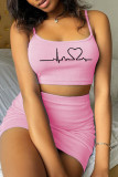 Pink Sexy Casual Print Backless Spaghetti Strap Sleeveless Two Pieces