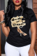 Black Fashion Street Print Letter O Neck T-Shirts