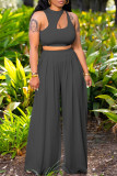 Blue Sexy Solid Hollowed Out O Neck Sleeveless Two Pieces