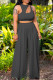 Black Gray Sexy Solid Hollowed Out O Neck Sleeveless Two Pieces