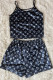 Matte Black Fashion Living Print Letter Spaghetti Strap Sleeveless Two Pieces