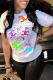 White Fashion Daily Print Patchwork O Neck T-Shirts