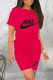 Red Fashion Casual Letter Print Basic O Neck Short Sleeve Two Pieces