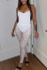 White Sexy Solid Patchwork See-through Spaghetti Strap Sleeveless Two Pieces