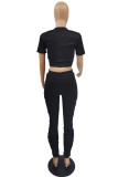 Red Fashion Casual Solid Basic O Neck Short Sleeve Two Pieces