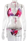 Colour Sexy Print Patchwork Draw String Swimwears
