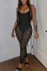 Black Sexy Solid Patchwork See-through Spaghetti Strap Sleeveless Two Pieces