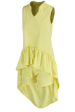 Yellow Fashion Solid Flounce V Neck Sleeveless Two Pieces