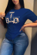 Navy Blue Fashion Street Print Patchwork O Neck T-Shirts