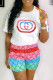 White Fashion Casual Print Patchwork O Neck Short Sleeve Two Pieces
