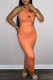 Orange Fashion Celebrities Print Patchwork U Neck One Step Skirt Dresses