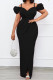 Black Casual Elegant Solid Patchwork Slit Spaghetti Strap One Step Skirt Dresses