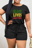 Black Green Fashion Casual Print Basic O Neck Short Sleeve Regular Romper