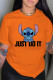 Orange Fashion Casual Print Letter O Neck T-Shirts