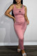 Pink Fashion Celebrities Print Patchwork U Neck One Step Skirt Dresses