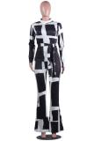 Royal blue adult Fashion Casual Striped contrast color Print Two Piece Suits Loose Long Sleeve Two-p