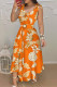 Orange Fashion Casual Print Bandage Patchwork With Belt V Neck Sling Dress