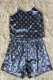 Gray Blue Fashion Living Print Letter Spaghetti Strap Sleeveless Two Pieces
