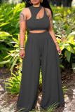 Blue Sexy Solid Hollowed Out O Neck Sleeveless Two Pieces